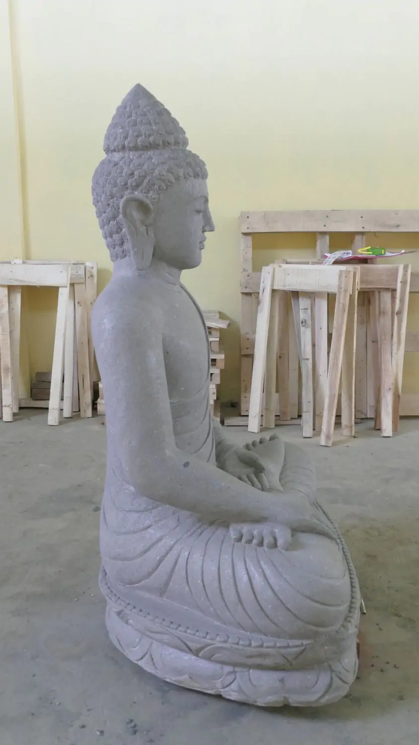  Product image 4 of the product “Seated Buddha made of Riverstone in Bhumisparsha - gesture of touching the earth. 125 cm height. ”